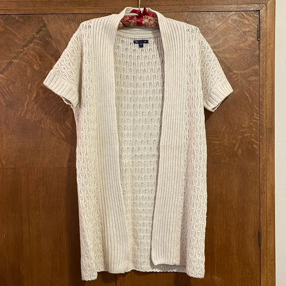 Gap cotton blend short sleeve open long cardigan  sweater
